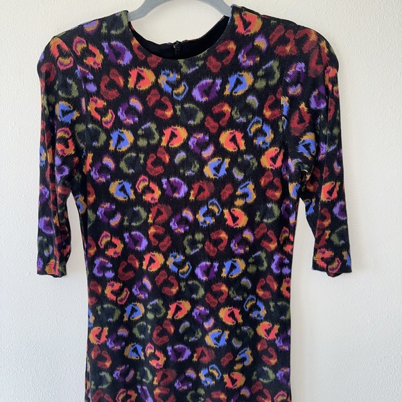 FARM Rio‎ Leopard Print Jersey Sheath Dress in Black Ikat-Dyed Size S - Picture 3 of 12